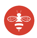 white bee icon with red circle