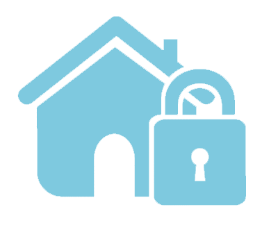 blue home and lock logo